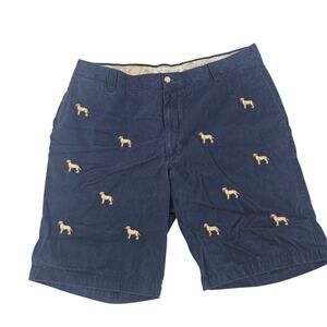 Vintage 1946 Washed Stone & Beaten Navy Chino Short Yellow Lab Dogs 38 4006